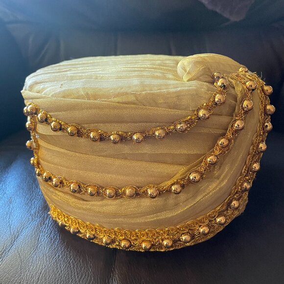 Maharaji Gold Turban with beads Costume Large - Picture 1 of 4
